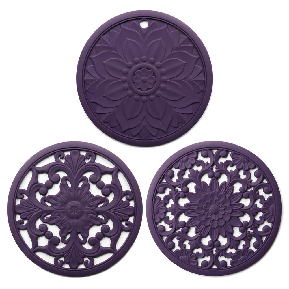 3Pcs Non-Slip Silicone Pot Pads Hot Pads Coaster Kitchen Table Mat Placemat For Home Wedding Birthday Party Decoration 20cm