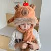 Winter Red Apple Capybara Kids' Hat with Moving Ears, Scarf, and Ear Protection for Boys and Girls