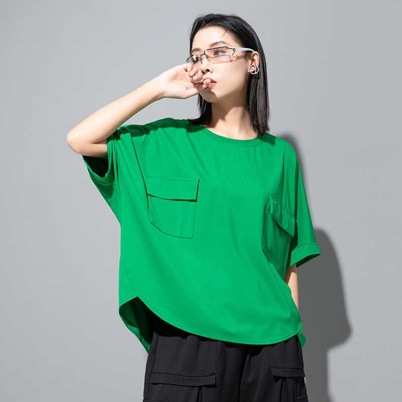 

Plus Size Batwing Sleeve Thin T Casual T-shirt Female Loose 2024 New Patchwork Age Reducing Summer T-shirt Fashion Cool Top Green One size
