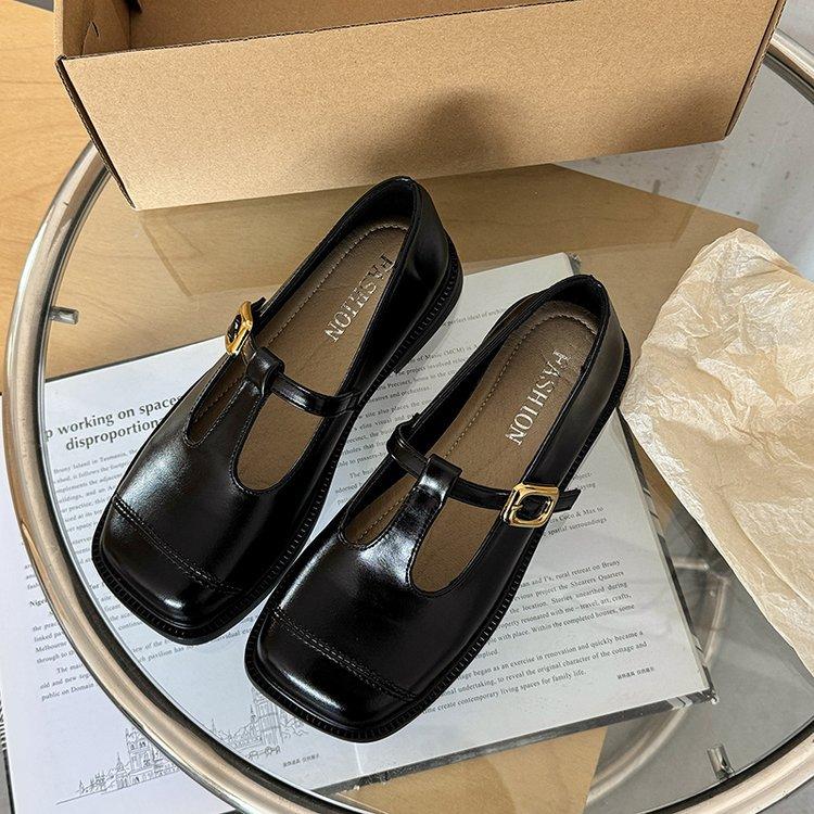 

Soft Leather Version~ Square Head T-Buckle Retro Mary Jane Small Leather Shoes Versatile Loafer Shoes Commuter Flat Shoes Women 35