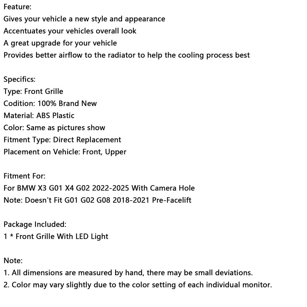 Diamond Glossy Black Front Bumper Kidney Grille Fit BMW X3 G01 X4 G02 2022-2025