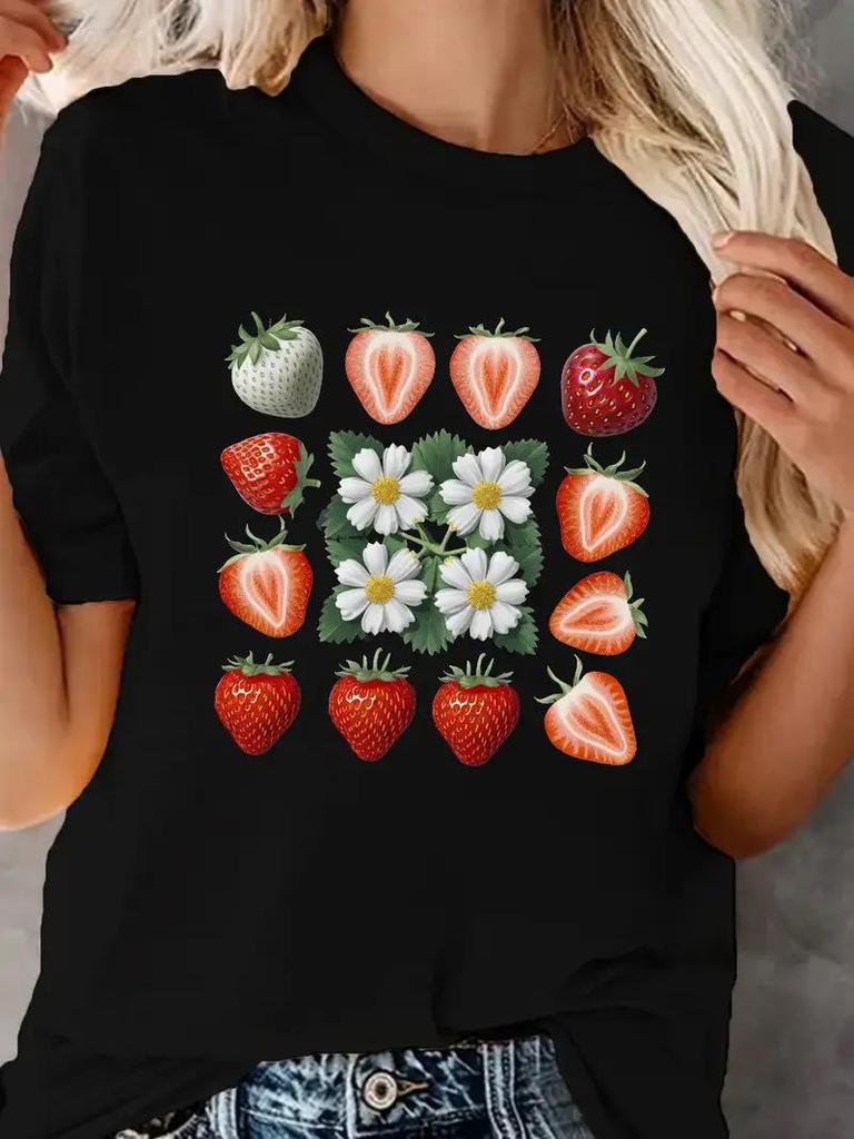 Women's Short Sleeve Cherry Print Top with Free Shipping