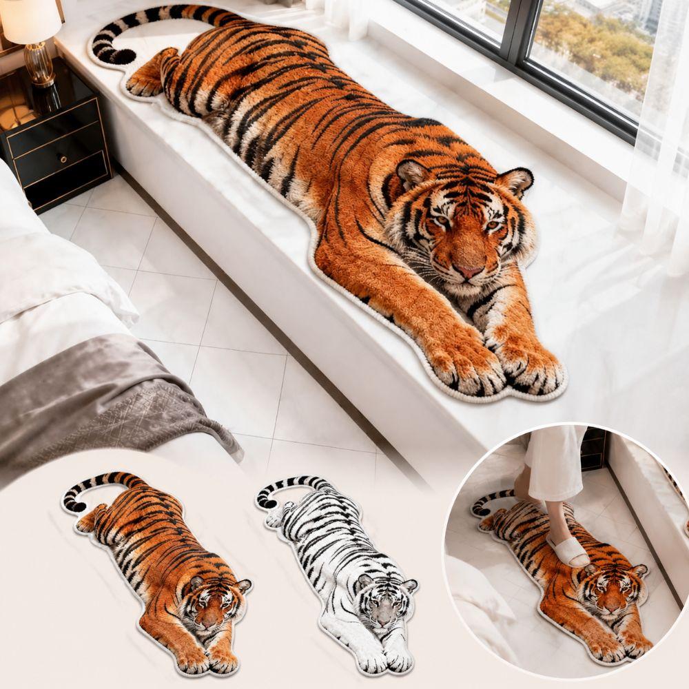 2D Flat Tiger Bedside Rug Non-slip Doormat Unique Bedroom Carpet Home Decor