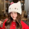 Internet Celebrity Cute Cat Knitted Wool Hat Women's Autumn and Winter Warm Ear Protection Pullover Hat Outdoor Versatile Cold Hat