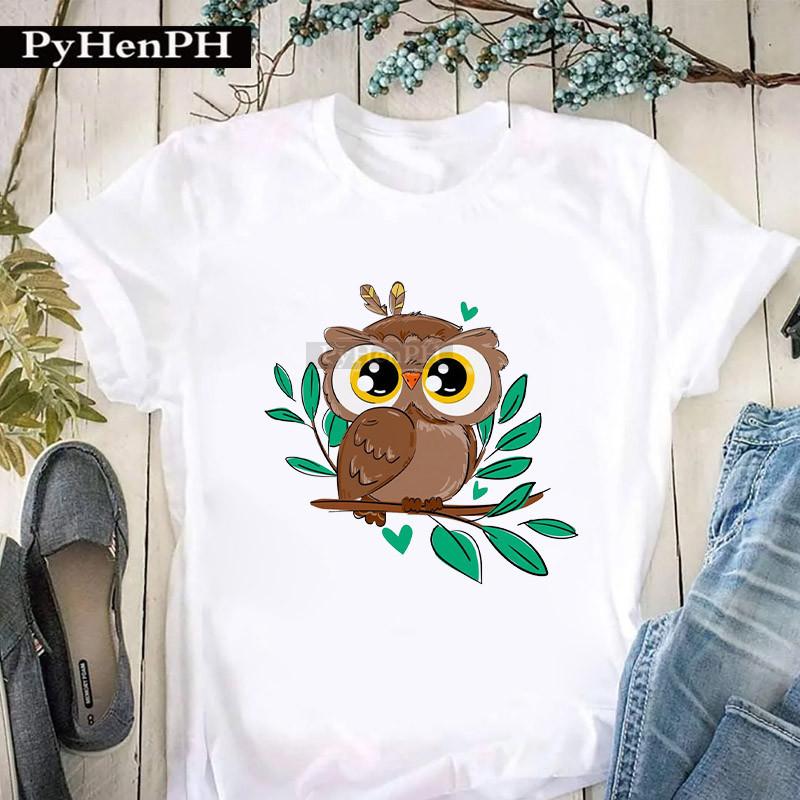 Womens Personalized Owl Print Graphic TShirt Short Sleeve Round Neck Summer Fashion Trend Aesthetic Top