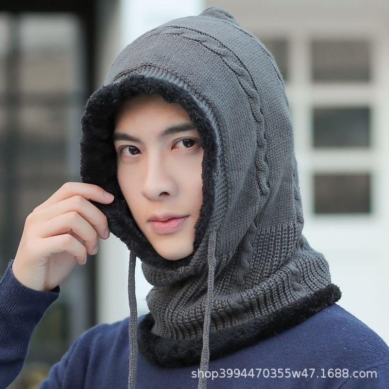 Winter Hat Men's Cold-proof Cycling Hat Fleece Warm Knitted Hat Wool Hat Scarf One-piece Sweater Ear Hat Women