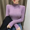 Autumn and winter versatile simple semi-turtleneck sweater with women's solid color slim and thin knitted bottoming shirt splicing design