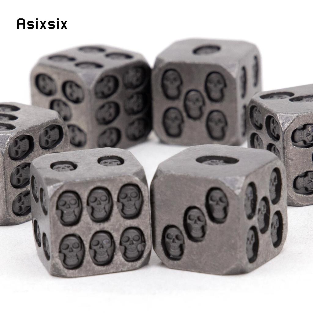 6 Stück Silber Totenkopf Metallwürfel Massivmetall Polyeder Würfel Set Geeignet für Rollenspiele RPG Brettspiele Kartenspiele