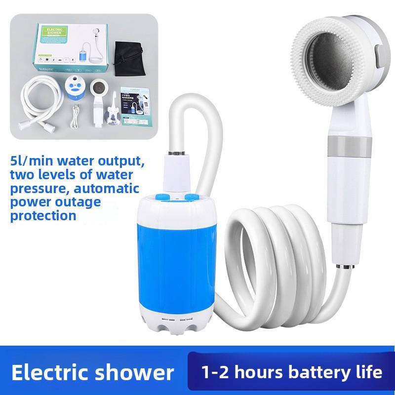 

Портативный насос для душа для кемпинга с цифровым дисплеем 5000 мАч Модернизированный перезаряжаемый электрический насос для душа для кемпинга, пляжа, общежития синий