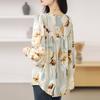 Spring New Floral Fashion Versatile Chiffon Shirt Long-sleeved Round Neck Printed Women's Top