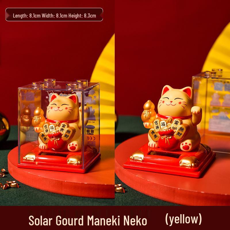 335 New Small Solar Waving Lucky Cat Ornament for Cake, Home, or Car Decoration