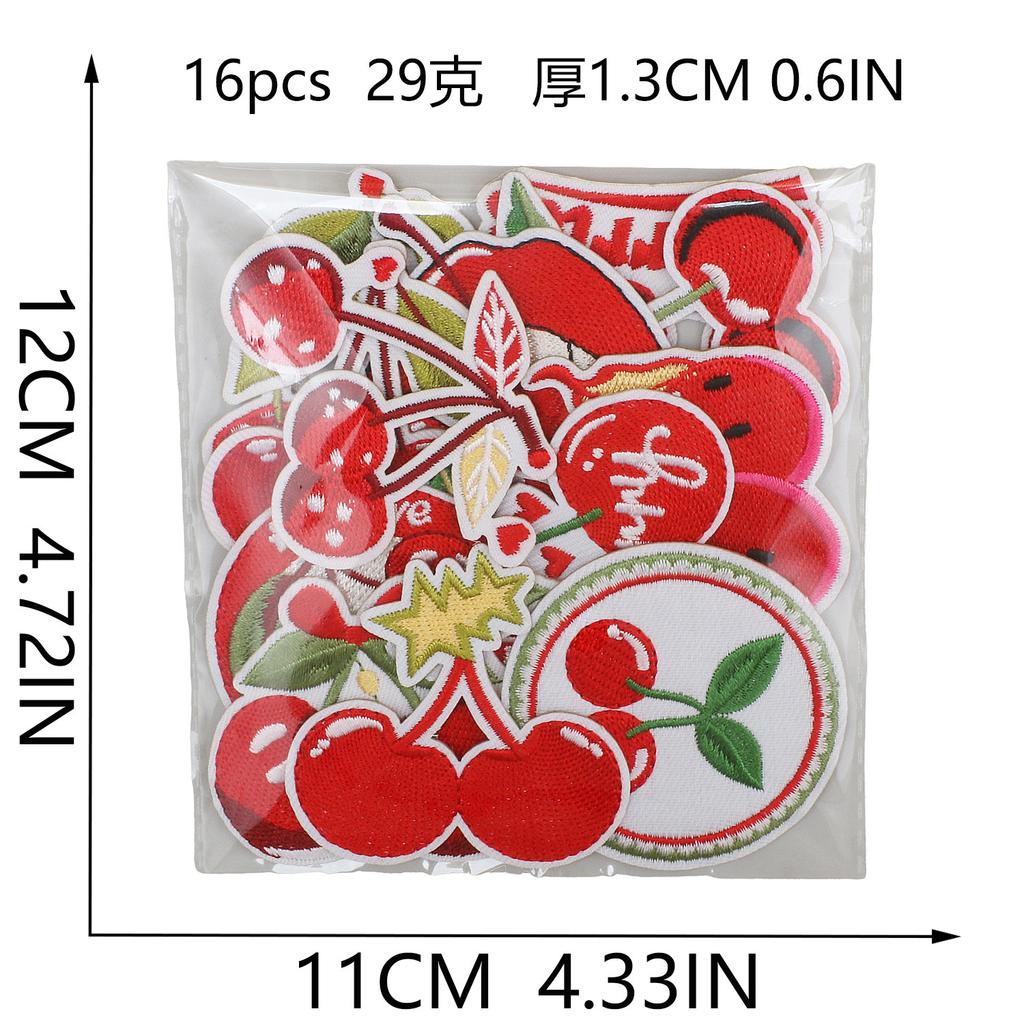 New Fruit Embroidery Cloth Sticker, Clothes Bag Decoration Patch Sticker, Cherry Small Mouth Computer Embroidery Stamp, Ironing