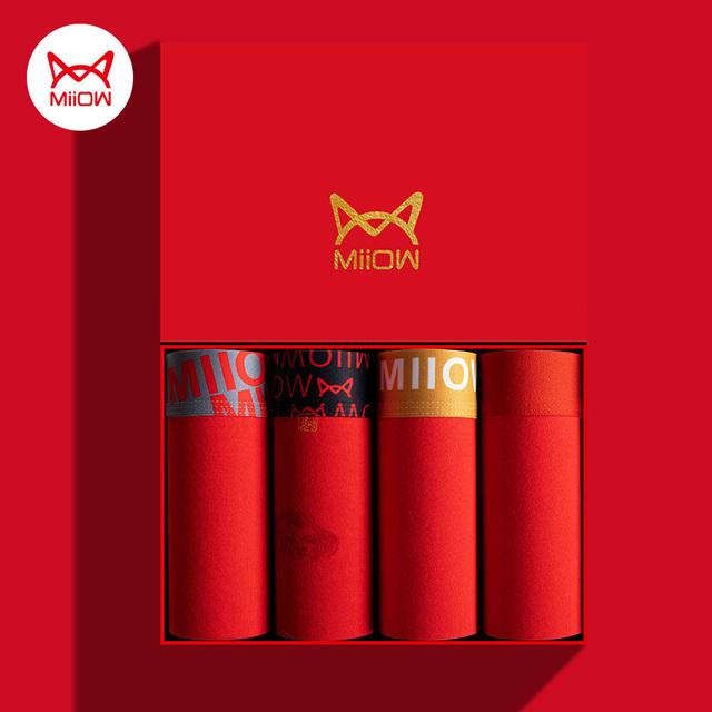 

MiiOW комплект носков-боксеров из органического хлопка, мужское нижнее белье, боксеры, дышащие мужские трусы, шорты-боксеры, новогодние красные трусы L