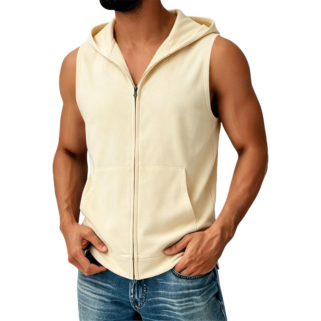 Men's Sleeveless Zip Up Hoodie Vest with Front Pockets Casual Lightweight Hooded Jacket for Outdoor Activities