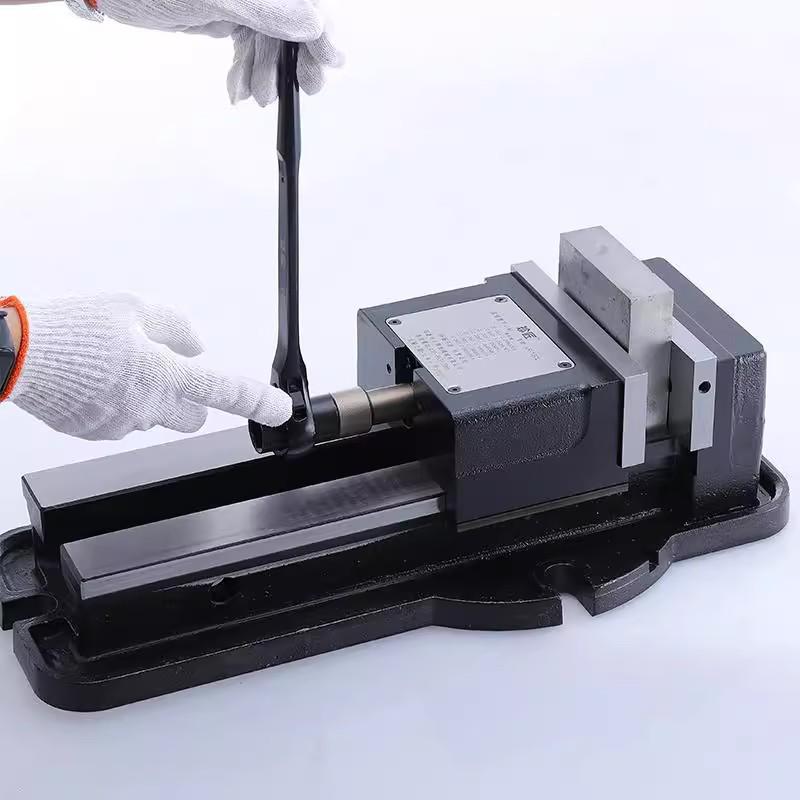 Heavy-Duty Precision Bench Vise with Flat Jaws, Quick-Release, Non-Tilting Clamp for CNC Machining and Milling Machines