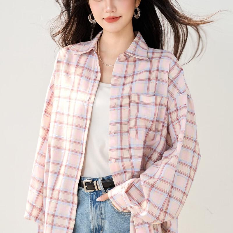 La Chapelle Korean-Style Aesthetic Plaid Long-Sleeve Shirt