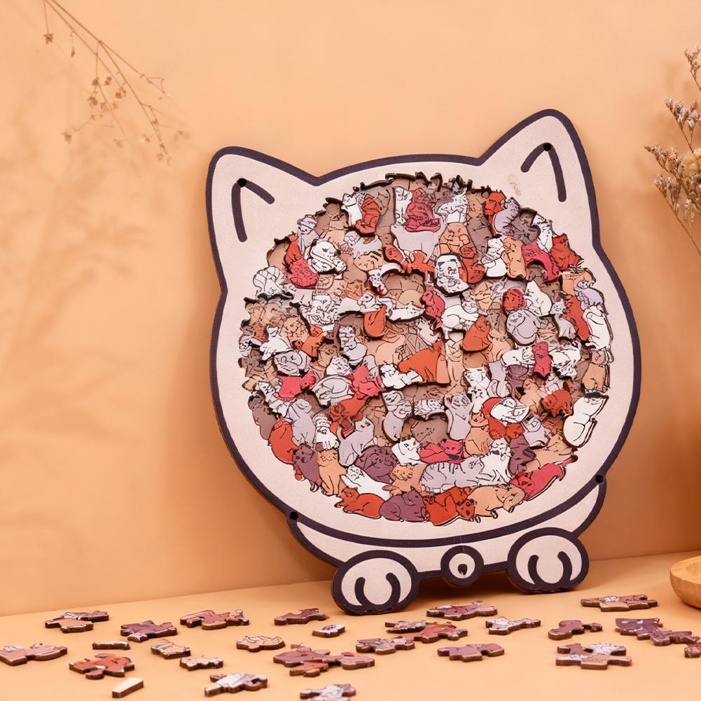 135pcs Morandi-colored Cat-shaped Puzzle with Cat Silhouette Frame Macaron Color Cut Cat Pieces Cat Puzzle For Ornaments