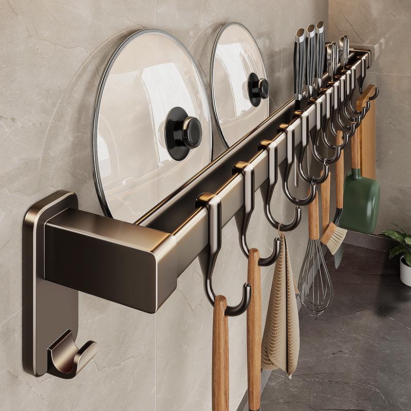 Gun Gray Kitchen Rail Hook Punch-Free Multi-Functional Organizer: Spoon, Spatula, Knife Holder with Hanging Hooks