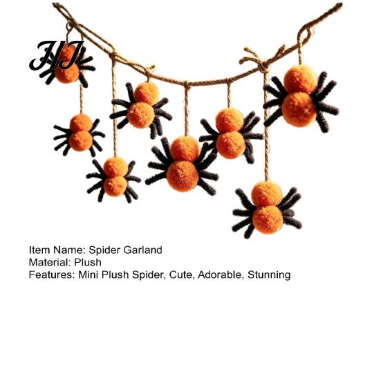 Wall Ornament for Home 78 Inch Halloween Hanging Spider Banner, Mini Black Orange Plush Cute Spooky Party Decorations Pom Garland Party, Fireplace,