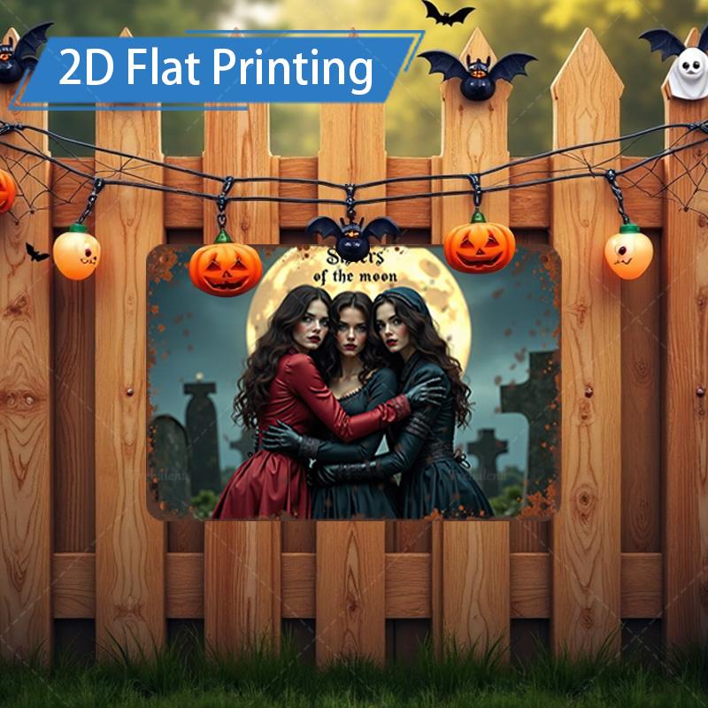 D FLAT pc Metal Sign Halloween Witch Friends D Flat Print Metal Art 20x30cm(7.8x11.8inch)