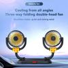 SEAMETAL Car Dual Headed Fan 360° Degree Rotation 2 Speeds Adjustable USB Auto Air Cooling Fan