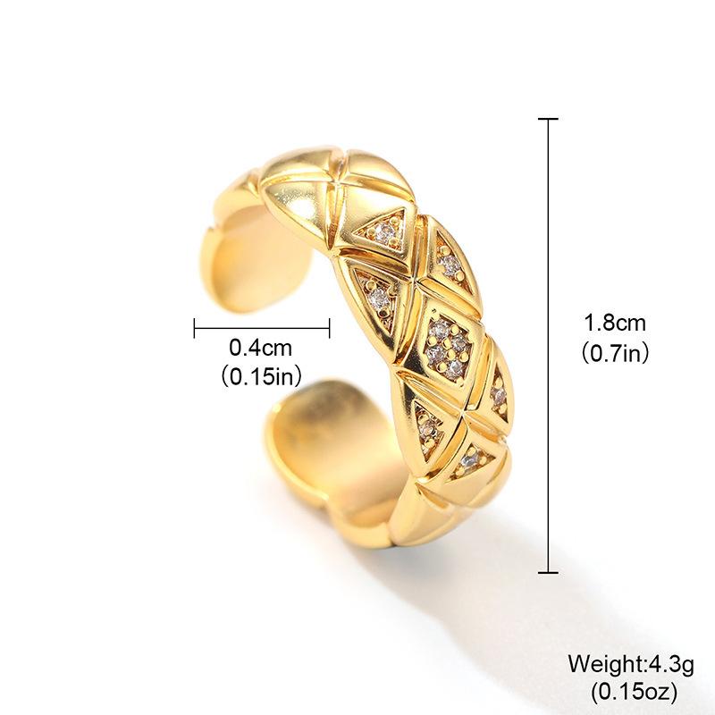 New electroplated small fragrant style wide and narrow version rhombus ring with diamond European and American personalized ring opening French