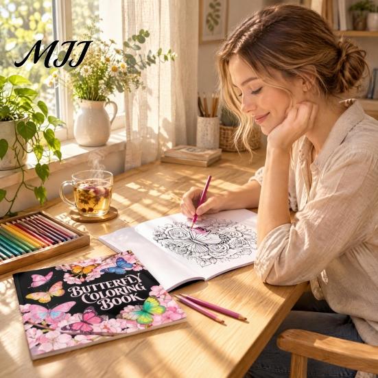 Stationery Gifts for Teens Butterfly Coloring Book Adults And Kids, Compact Size with Artistic Stress Relief Tools Thick Cotton Pulp Paper,