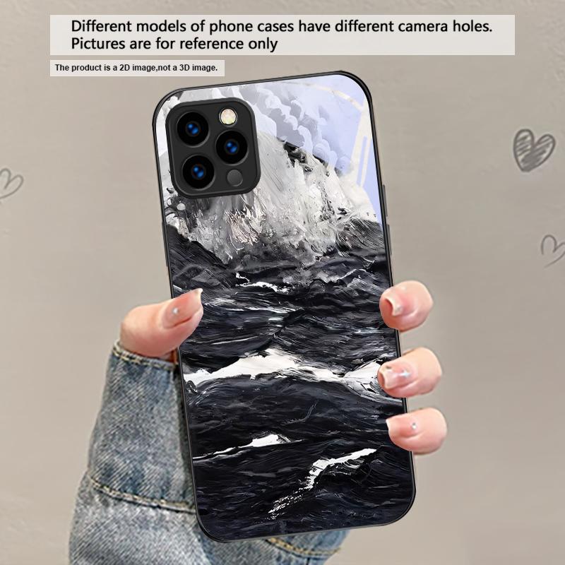 Abstract Modern Waves For iPhone 17 Air 16 E 15 Plus 14 Pro Max 13 12 mini 11 5 6 7 8 Plus XR XS Max SE Black Glass Phone Case
