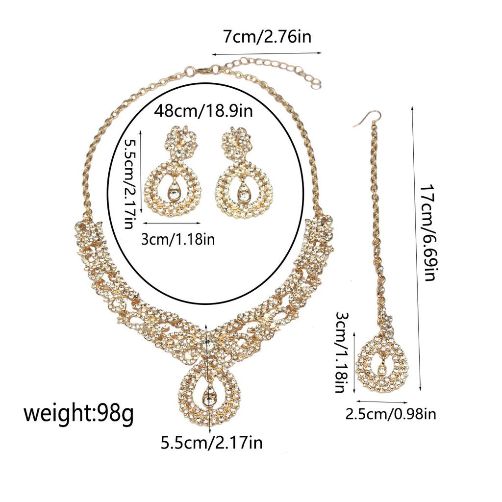 Exotic Style, Court Retro Rhinestone Necklace, Earrings, Forehead Set, Bridal Banquet Dress Accessories