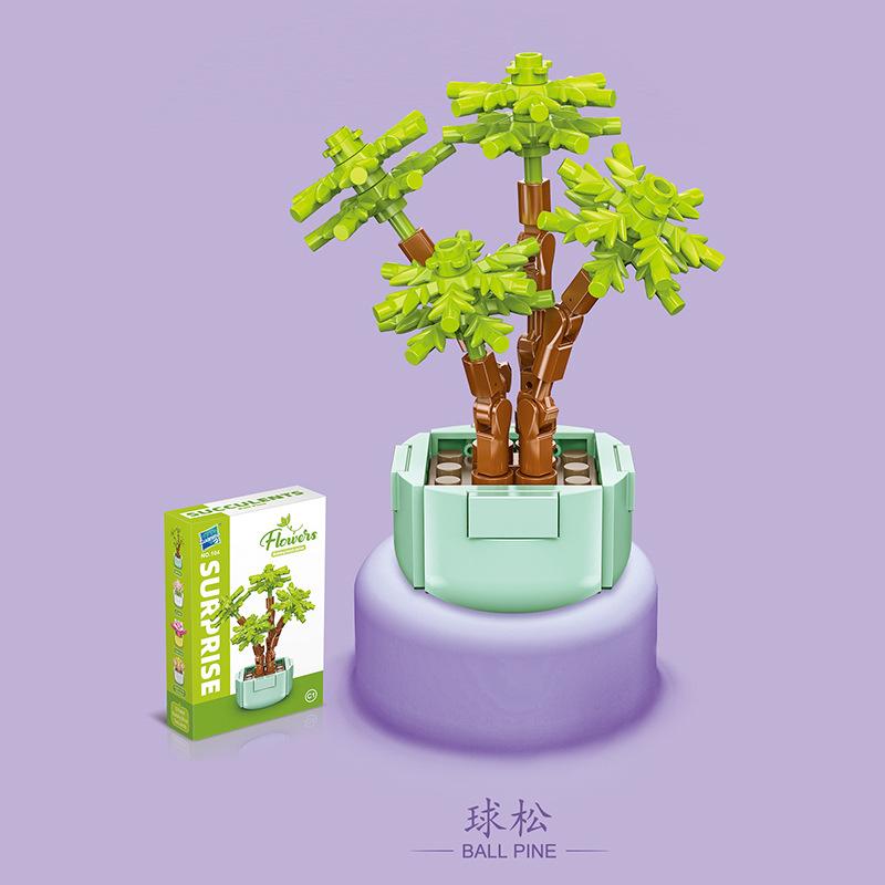 Educational Small Particles Mosaic Building Block Flower Simulation Tang Yin Succulent Potted Plant Compatible With A High Building Block Model Toy