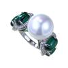 Xiancan 023 S925 Silver 12mm Shell Pearl Ring with Simulated Emerald, Women's European & American Style
