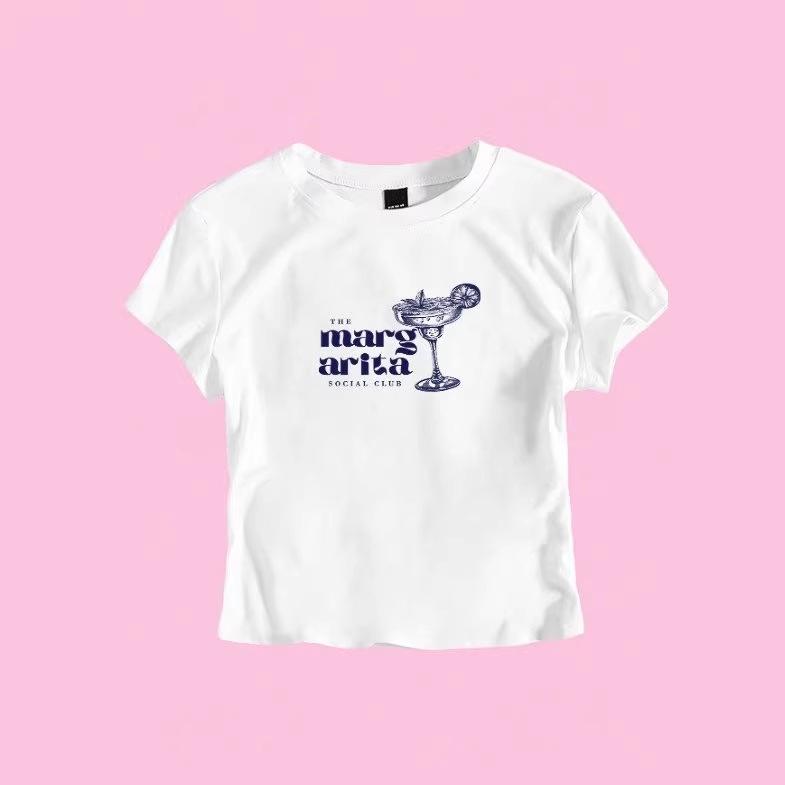 Baby Tee Corto con Stampa Bicchiere da Vino da Donna Transfrontaliero - Manica Corta, Top Versatile 2026