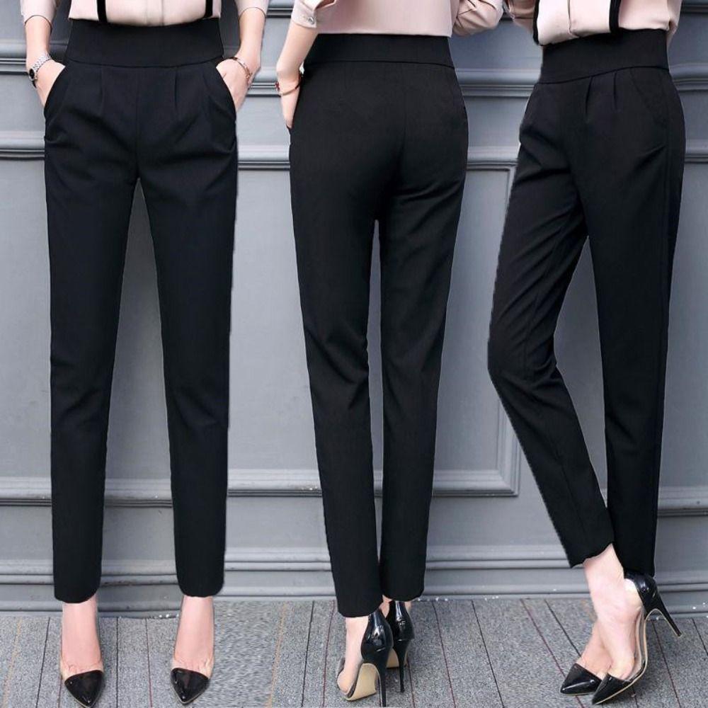 Slim Fit Business Harlan Pants Pleated High Waist Suit Pants Fashion Professional Pants Girl