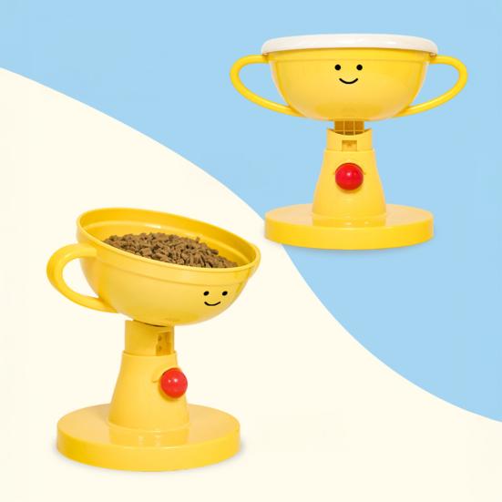 Adjustable Elevated Cat Bowl 60-Degree Tilted Small Dog Feeder 5 Height Settings Raised Food Bowl Cute Trophy Shaped Pet Dish for Pets Neck Comfort