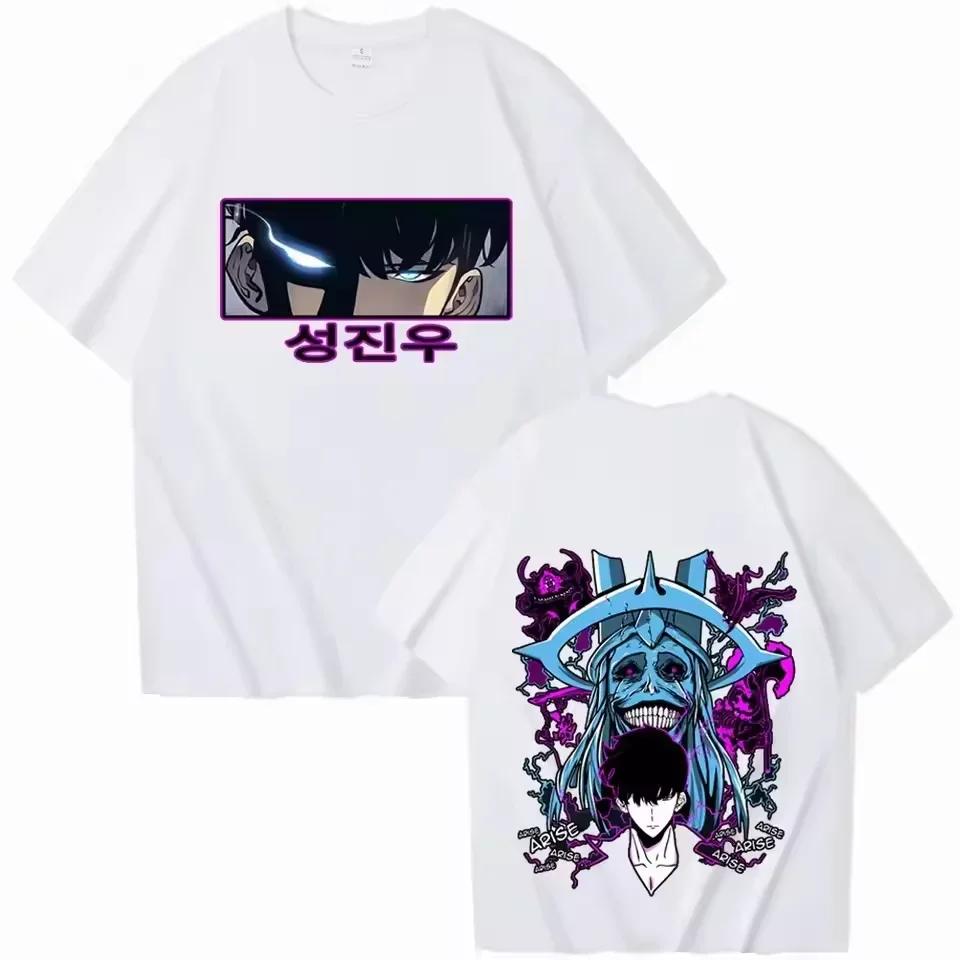 Anime Solo Leveling Sung Jinwoo T-Shirts Women Unisex Harajuku O-Neck Short Sleeve Shirts High Quality T Shirt Graphic Shirts