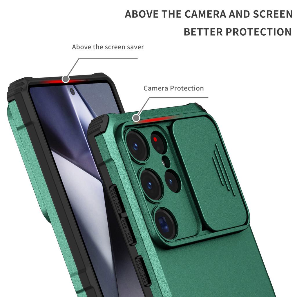For Samsung Galaxy S22 S23 S24 S25 Ultra S25 Plus Lens Slide Cover Anti Drop Airbag Plastic Phone Case Holder Protective Cover