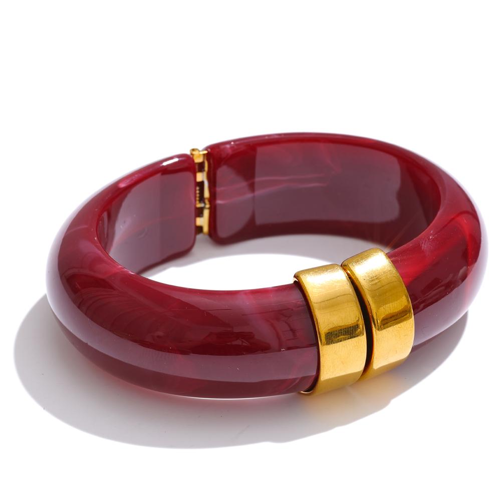 Yhpup 66mm Groen Roze Bruin Paars Acryl Dikke Armband Manchet voor Vrouwen Roestvrij Staal Nieuwkomers 2025 Polssieraad Cadeau