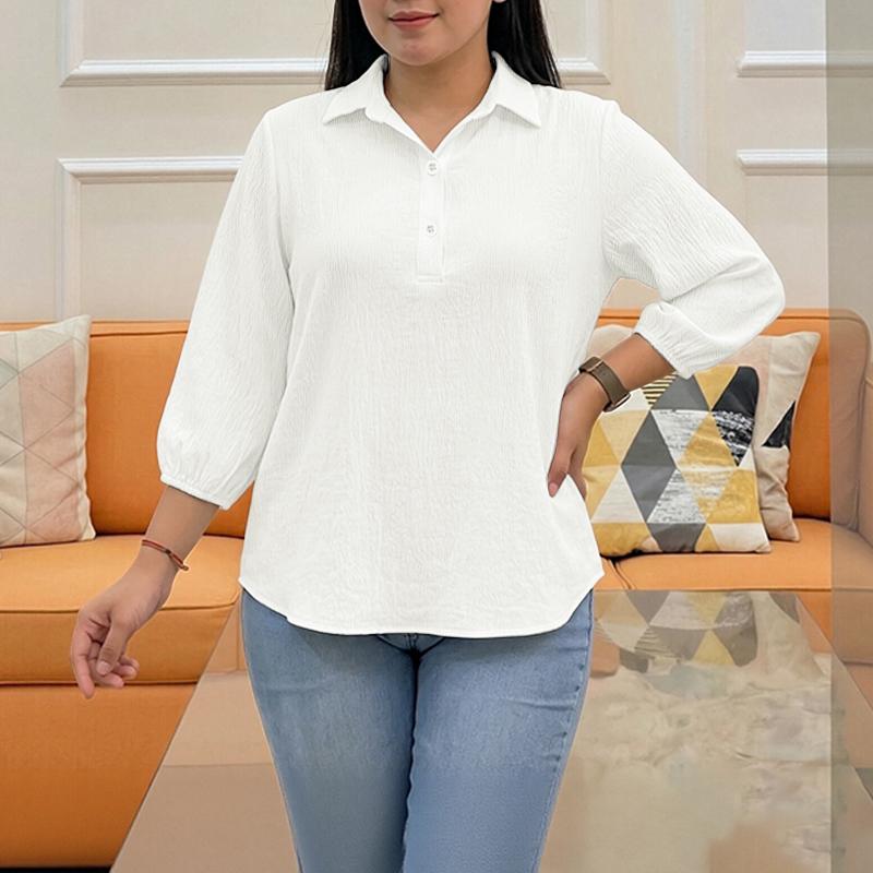 ZANZEA Women Casual Turn Down Collar Solid Color 3/4 Sleeve Blouse S