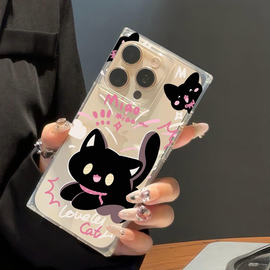 Transparent Square Back Tube Case Casing Protection For iPhone 13 14 Pro Max 15 Plus 12 11 16 ProMax Anti-Oxygen,Funny Cat Pattern