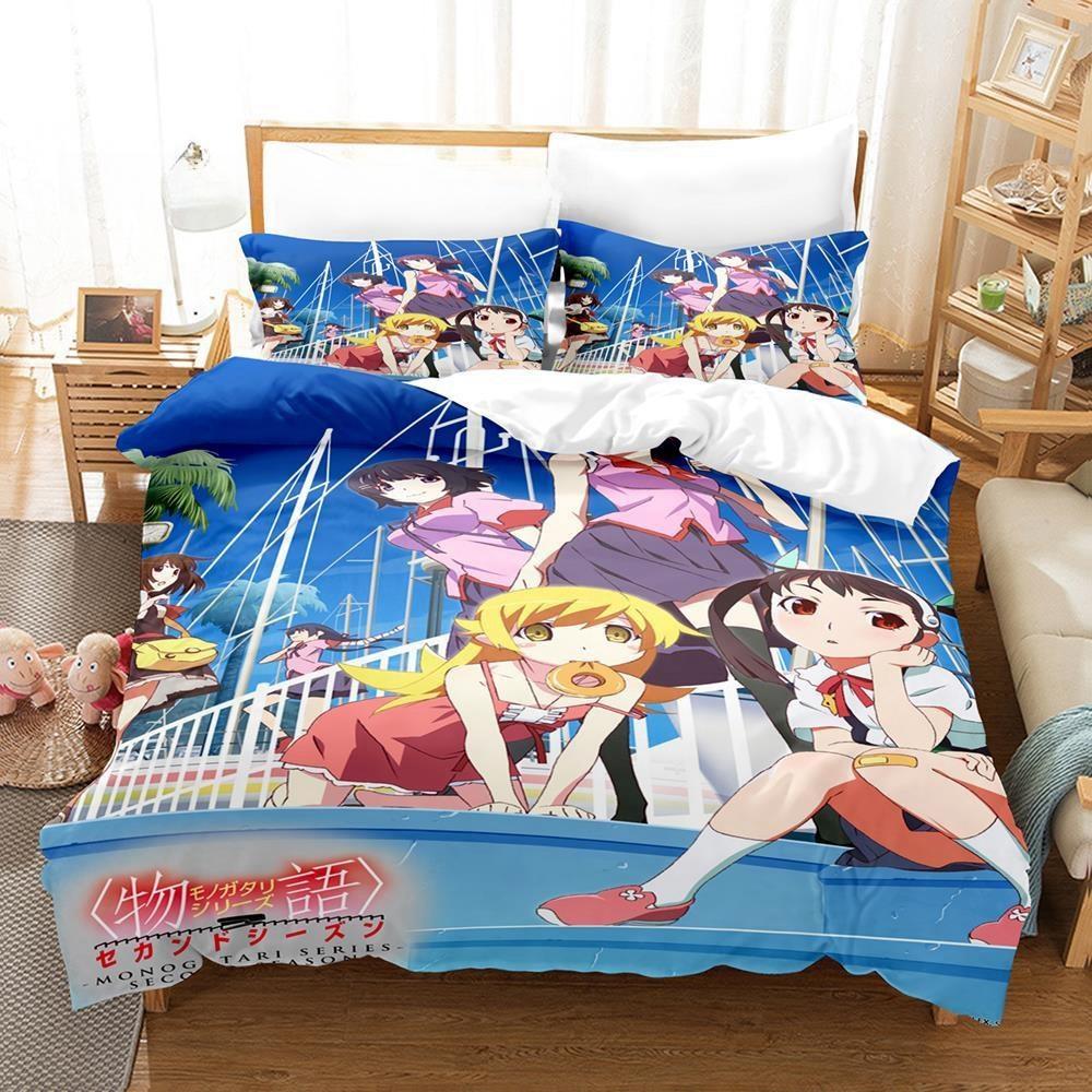 Fashion 3D Print Anime Monogatari Series Bedding Set Single Twin Full Queen King Size Bed Set Adult Kid Bedroom Duvet Cover Sets
