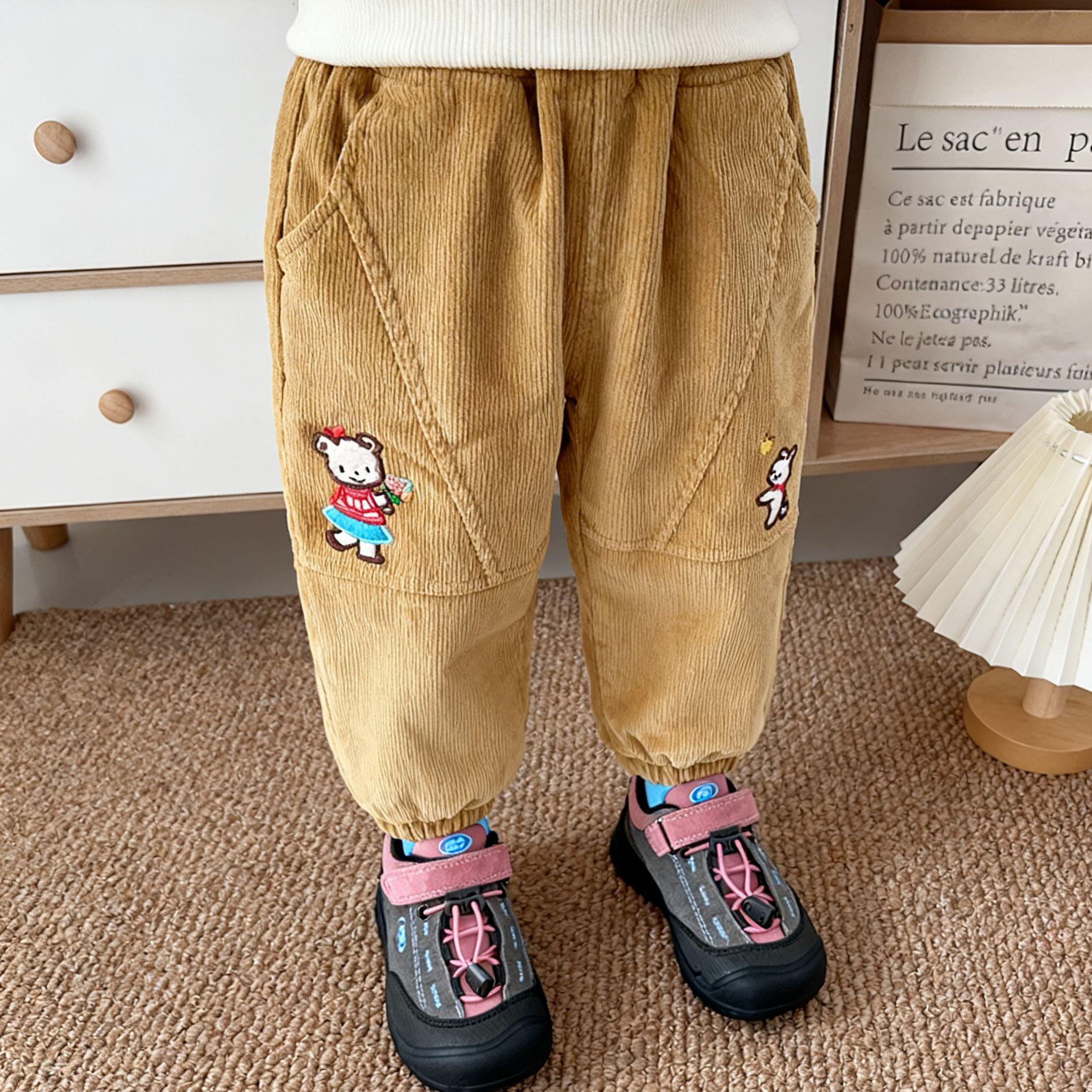 2025 New Style Fleece-Lined Cotton Pants for Boys: Thick, Warm, Children s Long Pants 100cm