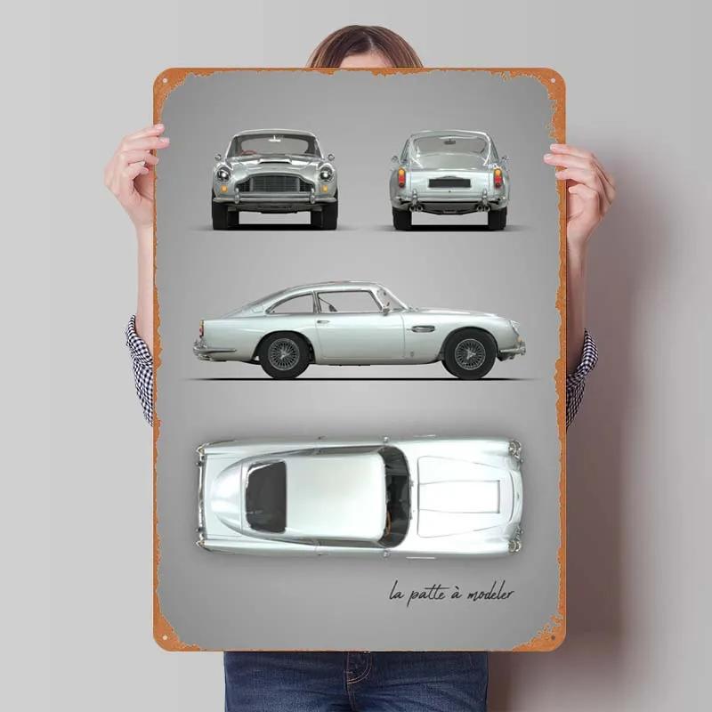 Aston Martins Tinplate Sign Classic Cars Poster Metal Wall Art Mural Retro Metal Sign Plaque for Garage Wall Art Decoration Room