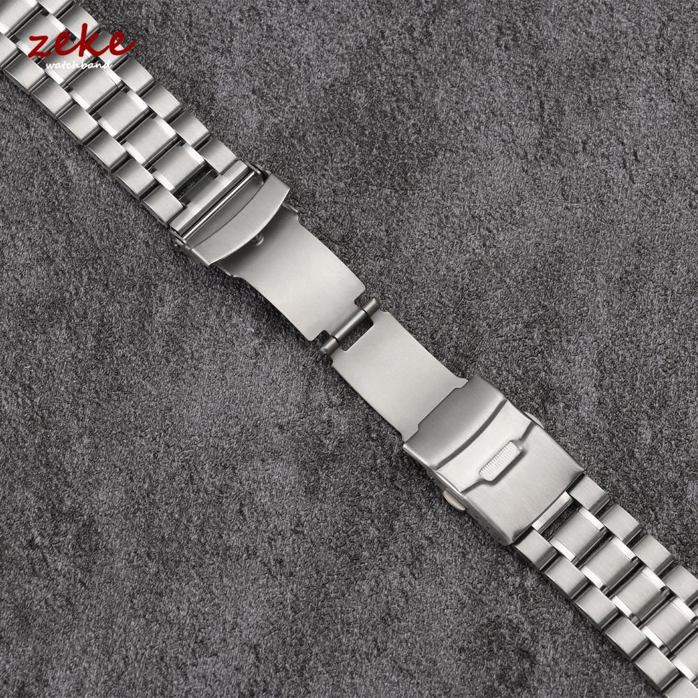Solid Stainless Steel Watch Strap 18/20/22/24mm Silver Metal Curved End Double Press Folding Buckle Bracelet WatchBand for Seiko