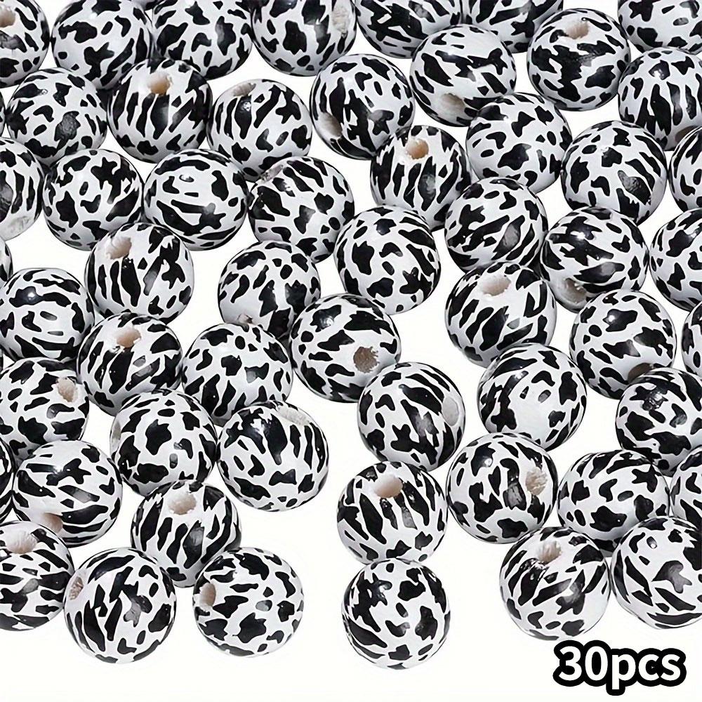 

10/30/50 шт. деревянных бусин с коровьим узором, 16 мм, деревянные разделительные бусины, черно-белые печатные бусины, изготовление украшений своими руками, изделия для украшения дома 30pcs