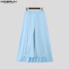 INCERUN Men Zip-up High Waist Double Layers Solid Casual Loose Long Pants Trousers