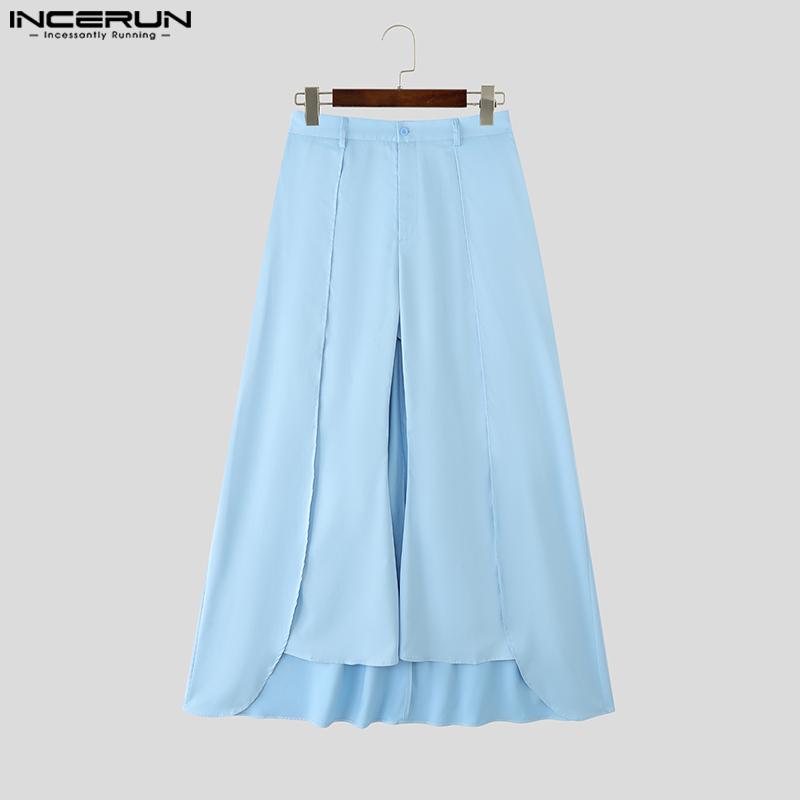 INCERUN Men Zip-up High Waist Double Layers Solid Casual Loose Long Pants Trousers