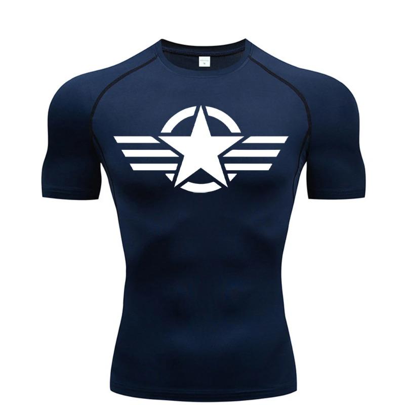 Men's Compression Fitness Sport Running Jogging Tight Gym T-Shirts Athletic Workout Quick Dry Tops Tee Breathable Summer Tight Fit