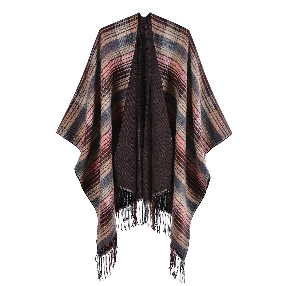 Scottish Classic Plaid Tassel Thick Warm Split Shawl Cape