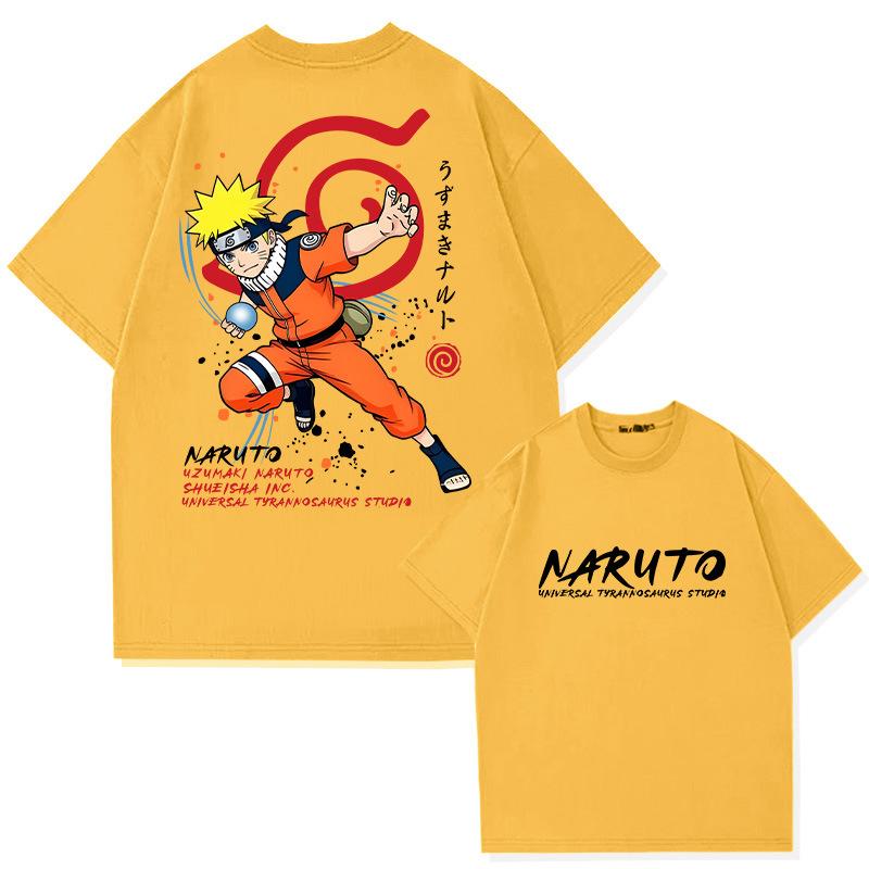 New Childrens Tshirt Japanese Anime Naruto Pure Cotton Doublesided Printed Parentchild Outfit Summer Casual Loose Tshirt