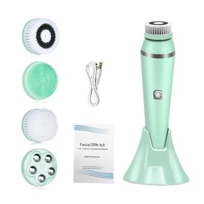Set Spazzola Pulizia Viso Ultrasuoni Elettrica per Pulizia ed Esfoliazione della Pelle con 4 Diverse Testine di Pulizia Massaggiatore Viso